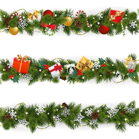 simsearch:400-09065552,k - Vector Christmas Border Set with Garland isolated on white background Photographie de stock - Aubaine LD & Abonnement, Code: 400-09142594