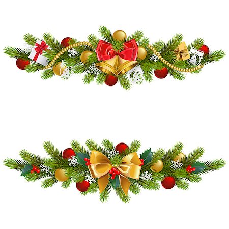 simsearch:400-09142612,k - Vector Christmas Fir Decoration with Bow isolated on white background Stockbilder - Microstock & Abonnement, Bildnummer: 400-09142596