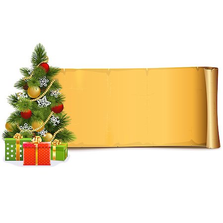 simsearch:400-09142612,k - Vector Scroll with Christmas Tree isolated on white background Stockbilder - Microstock & Abonnement, Bildnummer: 400-09142603