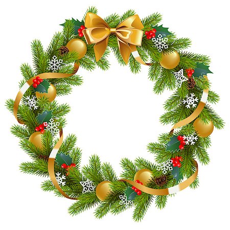 simsearch:400-09142612,k - Vector Fir Wreath with Mistletoe isolated on white background Stockbilder - Microstock & Abonnement, Bildnummer: 400-09142617