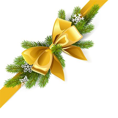 simsearch:400-09065552,k - Vector Gold Bow with Fir Branch isolated on white background Photographie de stock - Aubaine LD & Abonnement, Code: 400-09142620