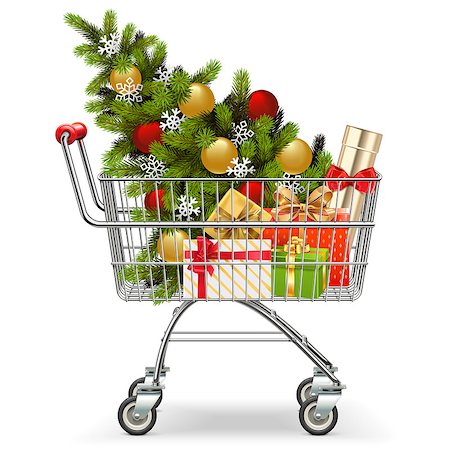 simsearch:400-09142612,k - Vector Supermarket Cart with Christmas Tree isolated on white background Stockbilder - Microstock & Abonnement, Bildnummer: 400-09142623
