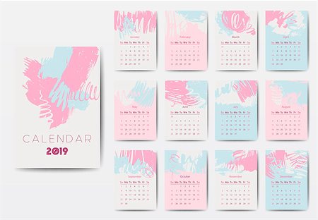 simsearch:400-08262897,k - Grunge style 2019 year calendar, colorful brush strokes design Fotografie stock - Microstock e Abbonamento, Codice: 400-09154007