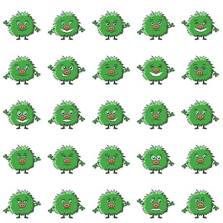 simsearch:400-07579826,k - Set of Funny Monsters Smilies, Symbolizing Various Human Emotions and Moods, Cartoon Green Characters with Fluffy Hair, Isolated on White. Vector Stock Photo - Budget Royalty-Free & Subscription, Code: 400-09154014