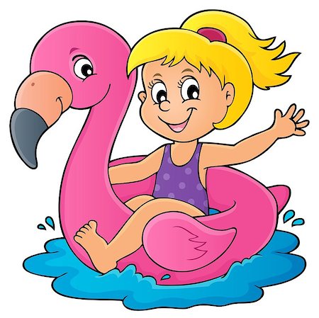 simsearch:400-09152849,k - Girl floating on inflatable flamingo 1 - eps10 vector illustration. Foto de stock - Super Valor sin royalties y Suscripción, Código: 400-09154203