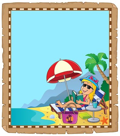 simsearch:400-05121059,k - Parchment with girl on sunlounger - eps10 vector illustration. Photographie de stock - Aubaine LD & Abonnement, Code: 400-09154224