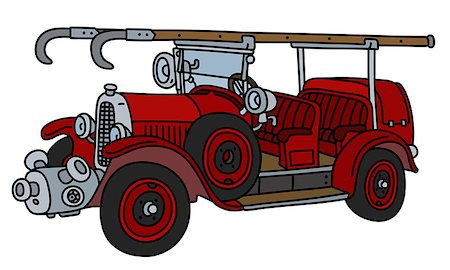 The hand drawing of a vintage red fire truck Fotografie stock - Microstock e Abbonamento, Codice: 400-09154237