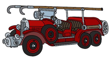 The hand drawing of a vintage red fire truck Fotografie stock - Microstock e Abbonamento, Codice: 400-09154239