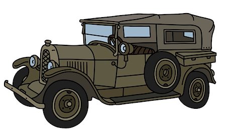 The vector illustration of a vintage khaki military convertible Fotografie stock - Microstock e Abbonamento, Codice: 400-09154244
