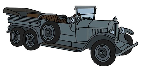 The vector illustration of a vintage gray open military convertible Fotografie stock - Microstock e Abbonamento, Codice: 400-09154246