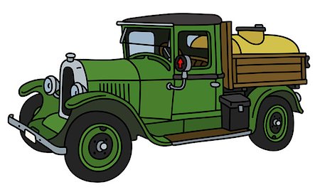 The vector illustration of a vintage green tank truck Fotografie stock - Microstock e Abbonamento, Codice: 400-09154247