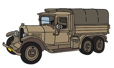 The vector illustration of a vintage sand military truck Fotografie stock - Microstock e Abbonamento, Codice: 400-09154249