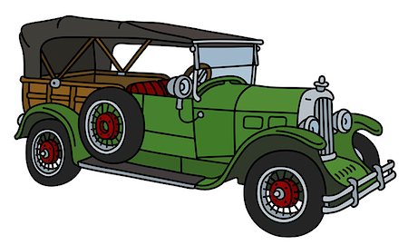 The vector illustration of a vintage green convertible Fotografie stock - Microstock e Abbonamento, Codice: 400-09154241