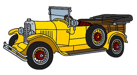The vector illustration of a vintage yellow convertible Fotografie stock - Microstock e Abbonamento, Codice: 400-09154242