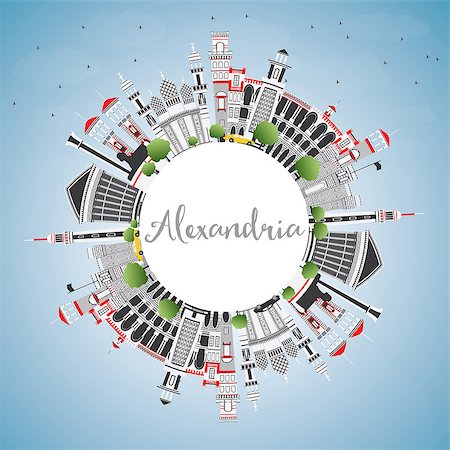 simsearch:400-08617294,k - Alexandria Egypt City Skyline with Gray Buildings, Blue Sky and Copy Space. Vector Illustration. Business Travel and Tourism Concept with Historic Architecture. Alexandria Cityscape with Landmarks. Stock Photo - Budget Royalty-Free & Subscription, Code: 400-09154318