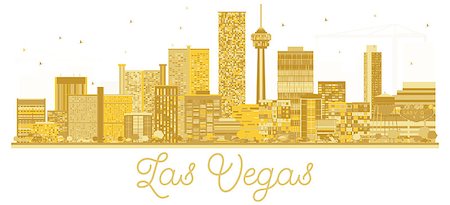 Las Vegas USA City skyline golden silhouette. Vector illustration. Business travel concept. Cityscape with landmarks. Stock Photo - Budget Royalty-Free & Subscription, Code: 400-09154311