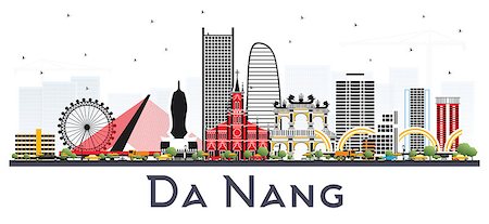 danang - Da Nang Vietnam City Skyline with Color Buildings Isolated on White. Vector Illustration. Business Travel and Tourism Concept with Modern Architecture. Da Nang Cityscape with Landmarks. Fotografie stock - Microstock e Abbonamento, Codice: 400-09154328