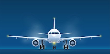 Front view of landing aircraft. Passenger air vehicle transport airplane for intercontinental flights and travel. Eps10 vector illustration. Stock Photo - Budget Royalty-Free & Subscription, Code: 400-09154395