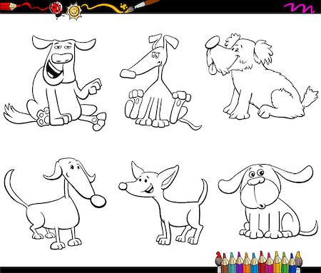 simsearch:400-07977687,k - Black and White Cartoon Illustration of Funny Dogs or Puppies Animal Characters Set Coloring Book Foto de stock - Super Valor sin royalties y Suscripción, Código: 400-09154433
