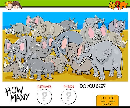Cartoon Illustration of Educational Counting Game for Children with Elephants and Rhinos Animal Characters Group Stock Photo - Budget Royalty-Free & Subscription, Code: 400-09154441
