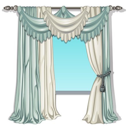 The ornate curtain in the interior. Vector illustration. Exquisite vintage interior. Stockbilder - Microstock & Abonnement, Bildnummer: 400-09154477