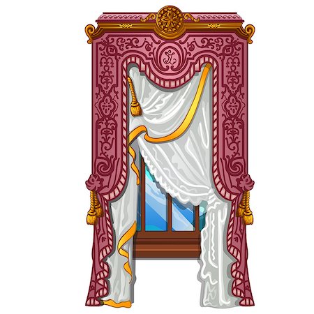 The ornate curtain in the interior. Vector illustration. Exquisite vintage interior Stockbilder - Microstock & Abonnement, Bildnummer: 400-09154481