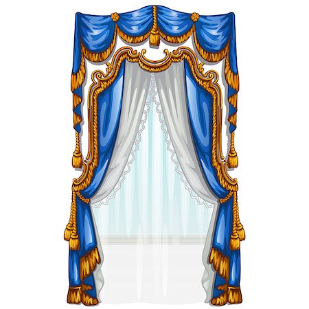 The ornate curtain in the interior. Vector illustration. Exquisite vintage interior. Stockbilder - Microstock & Abonnement, Bildnummer: 400-09154482