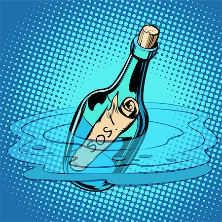 simsearch:640-02764923,k - SOS bottle with note, sea. Comic cartoon pop art retro vector illustration kitsch vintage drawing Foto de stock - Super Valor sin royalties y Suscripción, Código: 400-09154492