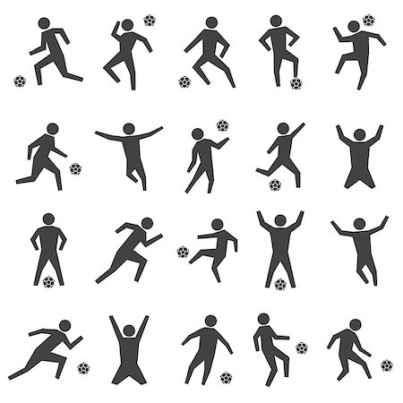 flat soccer ball - Set of stick figures. Black silhouettes of football players on a white background in various poses and positions with ball. Flat icons people, vector illustration. Stock Photo - Budget Royalty-Free & Subscription, Code: 400-09154501