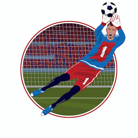 Round emblem or sticker with soccer goalkeeper catching ball with his hands in the fall, white background Stock Photo - Budget Royalty-Free & Subscription, Code: 400-09154619