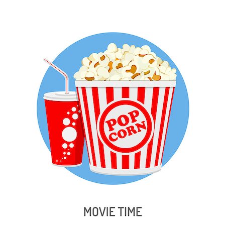 simsearch:400-08013198,k - Cinema and Movie time concept with flat icons popcorn, paper cup, soda. Isolated vector illustration Stock Photo - Budget Royalty-Free & Subscription, Code: 400-09154622