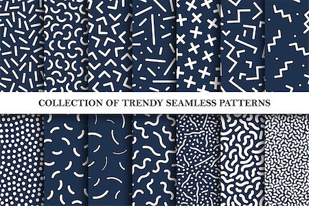 Collection of memphis seamless vector patterns. Fashion 80-90s. You can find repeatable backgrounds in swatches panel. Fotografie stock - Microstock e Abbonamento, Codice: 400-09154648