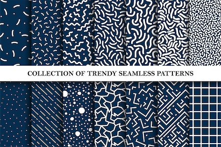 Collection of hand drawn memphis seamless vector patterns. Fashion design 80-90s. You can find repeatable backgrounds in swatches panel. Fotografie stock - Microstock e Abbonamento, Codice: 400-09154650