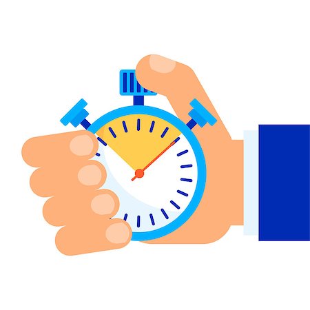 Color stopwatch in hand. Control and time management, the result of the athlete in the competition. A symbol of accuracy and punctuality. Flat vector cartoon objects isolated on white background. Stock Photo - Budget Royalty-Free & Subscription, Code: 400-09154672