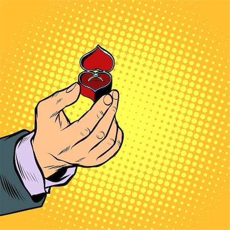 male hand with ring box, engagement. Pop art retro vector illustration kitsch vintage Photographie de stock - Aubaine LD & Abonnement, Code: 400-09154709