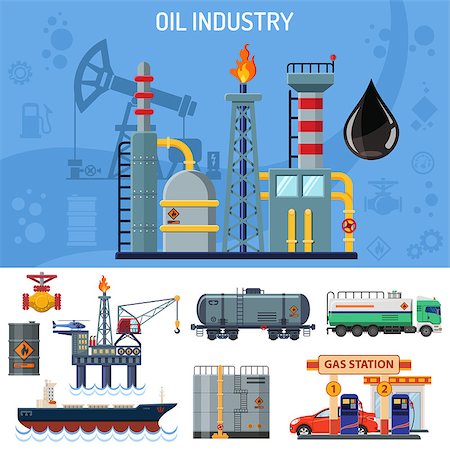 Oil Industry banner with Flat Icons extraction production and transportation oil and petrol with oilman, rig and barrels. Isolated vector illustration. Stockbilder - Microstock & Abonnement, Bildnummer: 400-09154724