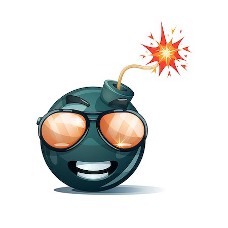 dynamite spark - Cartoon bomb, fuse, wick, spark icon. Sun glasses smiley Vector eps 10 Stock Photo - Budget Royalty-Free & Subscription, Code: 400-09154739