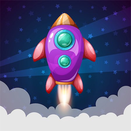 rocket flames - Cartoon rocket illustration. Space landscape. Vector eps 10 Photographie de stock - Aubaine LD & Abonnement, Code: 400-09154746