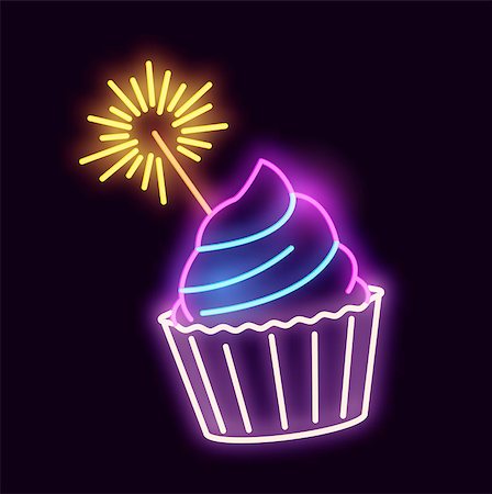 sparklers vector - A glowing neon light sign cupcake with a sparkler. Vector illustration. Stock Photo - Budget Royalty-Free & Subscription, Code: 400-09154877