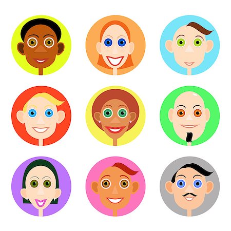 photojope (artist) - Multiethnic avatars set in flat vector style. Men and woman of smiling face icons. Fotografie stock - Microstock e Abbonamento, Codice: 400-09154938