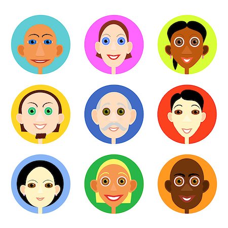 photojope (artist) - Multiethnic avatars set in flat vector style. Men and woman of smiling face icons. Fotografie stock - Microstock e Abbonamento, Codice: 400-09154939