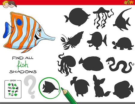Cartoon Illustration of Finding All Fish Shadows Educational Activity for Children Foto de stock - Super Valor sin royalties y Suscripción, Código: 400-09154945
