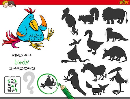 Cartoon Illustration of Finding All Birds Shadows Educational Game for Children Stock Photo - Budget Royalty-Free & Subscription, Code: 400-09154947