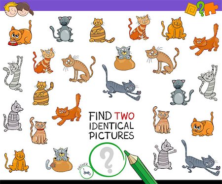 Cartoon Illustration of Finding Two Identical Pictures Educational Game for Kids with Cat Characters Stock Photo - Budget Royalty-Free & Subscription, Code: 400-09154949
