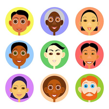 photojope (artist) - Multiethnic avatars set in flat vector style. Men and woman of smiling face icons. Photographie de stock - Aubaine LD & Abonnement, Code: 400-09154940