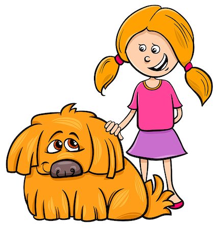 simsearch:400-08817921,k - Cartoon Illustration of Kid Girl with Funny Shaggy Dog Stock Photo - Budget Royalty-Free & Subscription, Code: 400-09154950