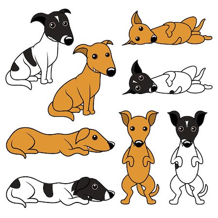 photojope (artist) - Cartoon puppy vector illustration set. Two variants of the doggy, beige one and white and black spotted one. Isolated on white background. Fotografie stock - Microstock e Abbonamento, Codice: 400-09154961