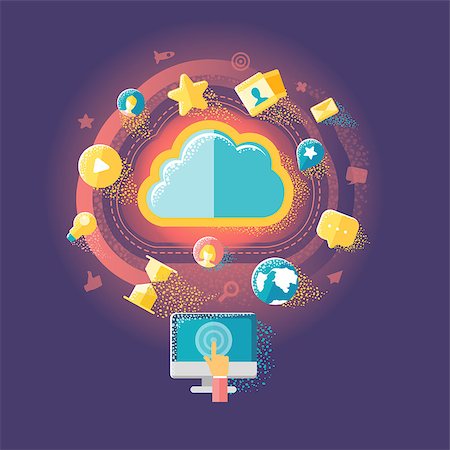 Flat illustration of cloud technologies, social media, social networking, mobile app, sharing and communication Stock Photo - Budget Royalty-Free & Subscription, Code: 400-09154977