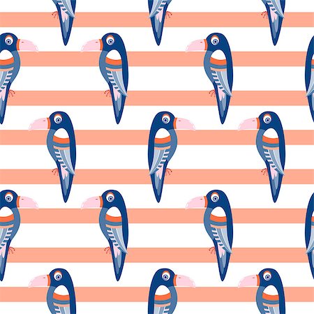 simsearch:400-03936936,k - Parrot pattern seamless bird vector. Blue toucans on coral red striped background. Fotografie stock - Microstock e Abbonamento, Codice: 400-09154987