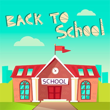 school flag - Back to School concept. Building schoolhouse flat illustration. Education poster. Elementary, high school background Stock Photo - Budget Royalty-Free & Subscription, Code: 400-09158333